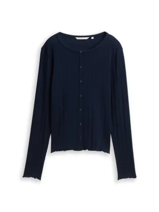 Denim Tom Tailor - Pointelle Langarmshirt mit Deko-Knopfleiste sky captain blue - Gr. - XS