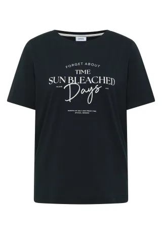 CECIL - T-Shirt mit Boat Neck und Wording Artwork palm breeze green - Gr. - XS
