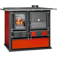 Festbrennstoffherd Cook Premium Bordeaux, 8,9 kW, Zeitbrand, Küchenofen, Ofenherd zum Heizen, Kochen & Backen