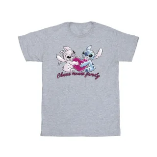 Disney Mädchen Lilo und Stitch Ohana Herz mit Engel Baumwolle T-Shirt (Sport grau)