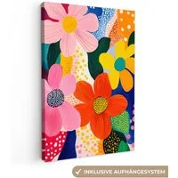 OneMillionCanvasses® Leinwandbild Blumen - Bunt - Tupfen, Fotodruck (1 St), Leinwand Canvas Wandbild, Wanddekoration 20x30 cm