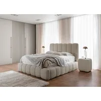 yourhouse24 Polsterbett Cande Bouclé, hohes Kopfteil & Rillen-Design, Luxus Wolkenbett mit Bettkasten & Lattenrost