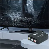 shop'n smile ideoon AV auf HDMI Adapter 1080p, RCA Konverter für Retro-Konsolen & TVs HDMI-Adapter HDMI-Stecker (Ausgang) / Cinch-Buchsen (Eingang) & USB-Mini/Micro-Buchse (Stromzufuhr) zu 3x Cinch-Buchsen (RCA für Video und Audio links/rechts), AV-H