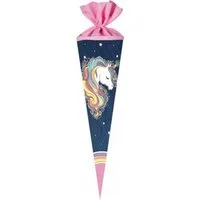 Nestler Schultüte Einhorn Regenbogen Mähne, 70 cm, rund, mit rosafarbigem Filzverschluss