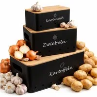 BigDean Aufbewahrungsdose 3er Set aus Metall – für Kartoffeln, Zwiebeln & Knoblauch (Set, 3 St., 3er), Integrierte Belüftungslöcher, seitliche Tragegriffe