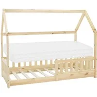 ML-DESIGN Spielbett Hausbett Kinderbett inkl. Lattenrost kreativ Bodenbett für Kinder, Abenteuerbett zum Spielen mit Rausfallschutz Kiefer Natur Himmelbett