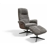 KAWOLA Relaxsessel SILVA Schaffell hellgrau Komfort Drehsessel – Bequem, 360° drehbar, Relaxfunktion, Kopfstütze, inklusive Fußhocker