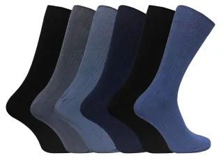 6 Pack Herren weich 100% Baumwolle atmungsaktiv farbig gerippt Kleid Socken