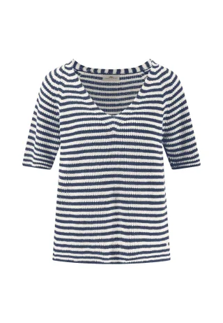 FYNCH-HATTON - PULLOVER 1/2 V-NECK STRIPE LINEN galaxy blue - Gr. - L