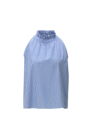 Rich & Royal - Cotton striped blouse with ruffle skyway blue - Gr. - 40