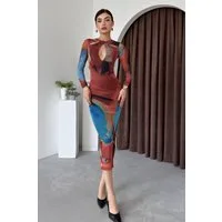 WOMAN VISION Abendkleid Midi-Abendkleid mit Batikmuster