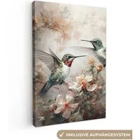OneMillionCanvasses® Leinwandbild Kolibri - Vögel - Blumen - Pflanzen, Fotodruck (1 St), Leinwand Canvas Wandbild, Wanddekoration 20x30 cm
