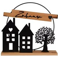 UNUS HOME Dekofigur Aufsteller Deko-Schild "Zuhause",Bambus und Metall, Deko für Wohnzimmer oder Flur, Tischdeko, Geschenkidee, Mitbringsel