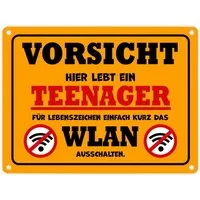 speecheese Metallschild Vorsicht Teenager - einfach WLAN ausschalten Metallschild in 15x20 cm