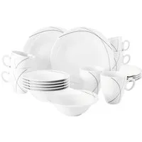 Seltmann Weiden Frühstücks-Geschirrset Service, Trio Highline (Teller, Schale, Kaffeebecher) (18-tlg), 6 Personen, Porzellan, Teller, Becher, Schalen, Made in Germany, 18 Teile, für 6 Personen