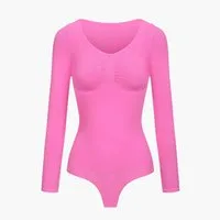 cfab (creamy fabrics) Shaping-Body Bodysuit Sculpting Shapewear Longsleeve mit String-Rosa Pink-XL (1-tlg)