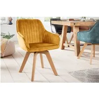 riess-ambiente Polsterstuhl LIVORNO senfgelb/natur – Samt, drehbar, Holz-Beine, mit Armlehne (Einzelartikel, 1 St), mit 180° Drehfunktion und Autoreturn – ideal für Dein Esszimmer