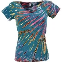 Guru-Shop T-Shirt Batik Hippie T-Shirt mit V-Auschnitt, Unikat.. Festival, Ethno Style, Hippie, alternative Bekleidung