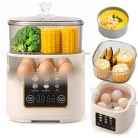 Tekoo Eierkocher Multifunktionaler Mini Dampfgarer elektrisch mit 24h Timer, 300 W, 24h Zeitvorwahl, 9 Programme, 9-in-1 Multikocher, Abschaltautomatik