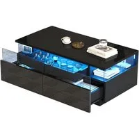 REDOM Couchtisch mit Rückprallschalter (Beistelltisch, Kaffeetisch, 1-St., 2 Schubladen), Hochglanz, mit LED-Licht
