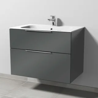 Sanipa 3way Keramik-Set Finion Keramik-Waschtisch und Unterbau mit 2 Auszügen, Anthrazit-Glanz UF40079