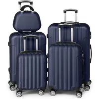 LALAHO Trolley Kofferset Hartschale Reisekoffer, 360° Rollen, 4 Rollen, 5er Set Handgepäck, Koffer, mit Kosmetikkoffer, Schwarzblau