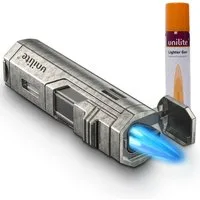 Unilite Feuerzeug Sturmfeuerzeug mit 100ml Gaskartusche, befüllt & nachfüllbar (2-St), windfestes Gasfeuerzeug mit Jetflame, Premium