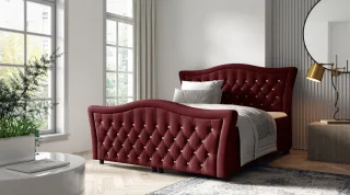 Boxspringbett Schlafzimmerbett TURHAN 160x200cm Stoff Elisa Velvet Bordeauxrot