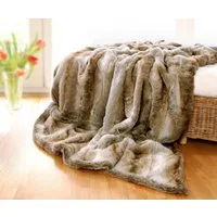 Wohndecke Felldecke (Kunstfell) Kuscheldecke Tagesdecke "Wolf hell gestreift", Wohnen und Accessoires GmbH & Co. KG, Felloptik