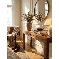 KADIMA DESIGN Konsolentisch Konsolentisch MUMBAI Massivholz Akazie Konsole mit 1 Schublade, Schreibtisch 120 x 40 cm Landhaus-Stil Sideboard