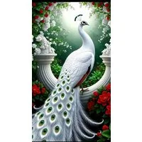 Rötting Design Malen nach Zahlen Diamond Painting Set 5D DIY Motiv weißer Pfau im Blumenmeer (Komplett-Set), Diamond Painting Vollbild, Vollständiges Zubehörpaket