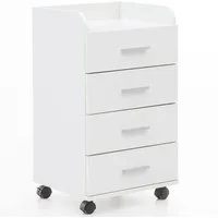Wohnling Rollcontainer Weiß 70,5 cm Standcontainer Bürocontainer Schreibtisch WL5.748, (Schreibtischcontainer 40x70,5x33 cm Weiß), Rollschrank 4 Schubladen, Bürocontainer mit Rollen
