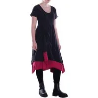 Vishes Midikleid Damen knielanges Kleid Baumwolle Casual Patchwork hohe Taille Alternative Bekleidung, Ethno, Hippie, Retro Style