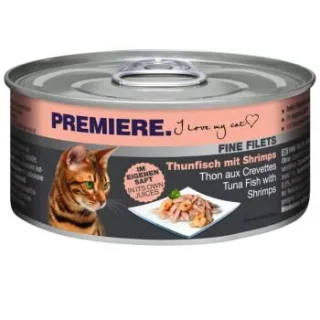 PREMIERE Fine Filets Nassfutter Katze Adult Thunfisch mit Shrimps 24x80 g