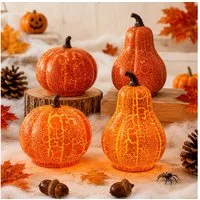 nsihing Dekofigur Halloween Kürbis LED Deko 4er Set, Vintage Crackle Tischleuchte (4 St), Für Halloween, Herbst, Thanksgiving & Wohnraum Deko