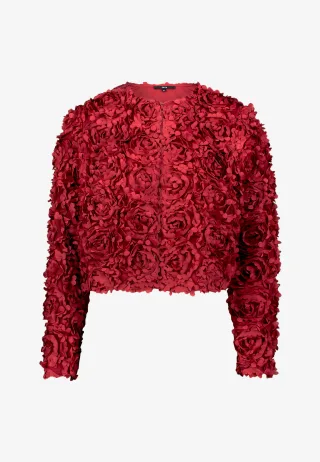 zero - Bolero-Jacke mit 3D Blumen cabernet - Gr. - 34