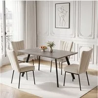 Jiexi Essgruppe Esstisch Set 120x73 MDF Grau Feste Essgruppe mit Samtstoff Stühlen