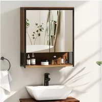 HOMCOM Spiegelschrank mit sanft schließender Tür (Badschrank, 1-St., Badezimmerschrank) mit offenen und geschlossenen Fächern, 56 x 20 x 65 cm, Braun