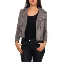malito more than fashion Lederimitatjacke malito Damen Jacke, Velours Jacke, Biker Jacke mit Reißverschluss, Bikerjacke Slim Fit mit Reversekragen