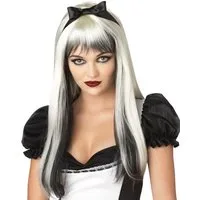 California Costumes Kostüm Halloween Langhaar Perücke mit Strähnen weiß-schwarz