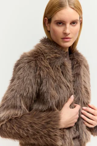 THE FASHION PEOPLE - Fake Fur Jacket wood - Gr. - 34