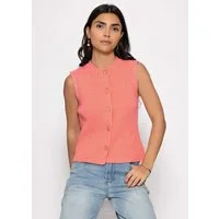 SASSYCLASSY Stricktop Strick Top mit Muschelknöpfen für Damen Ärmelloses Top mit Rundhalsausschnitt und Lochstrick Details