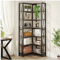 Tribesigns Bücherregal Eck-Bücherregal, 7-stöckiges Industrielles Eckregal, Freistehendes Lagerregal für Wohnzimmer, Küche, Home Office