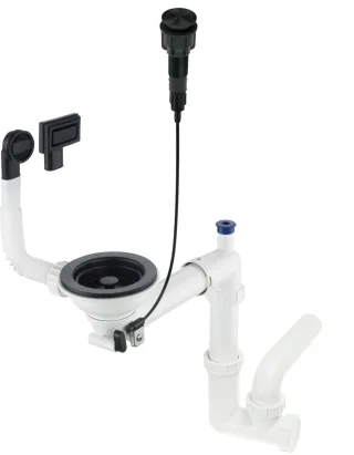 Neuesbad Siphon SPACE SAVER für 1-Becken Granit SINKS 3,5", mit POP UP Ablauf mit BUTTON, Schwarz NB1DEZXYN9821