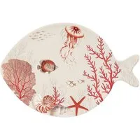 EasyLife Servierplatte Reef, Porzellan, Spülmaschinengeeignet, Weiß, Korallen, H: 1cm