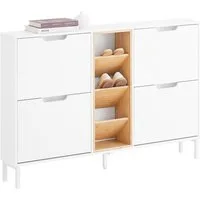 SoBuy Schuhkipper FSR183, Schuhschrank schmal, Flurschrank mit zusätzlichen Fächern, Schuhschrank Schuhkipper mit 4 Klappen Schuhregal Schuhkommode
