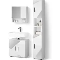 Livinity® Badmöbel-Set Ronco, Weiß Hochglanz mit Einsätzen/Weiß, 3 Teile, mit Hochschrank, (3-St)