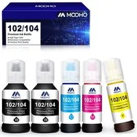 MOOHO 1-5er für Epson 104 Epson 102 ink bottle EcoTank ET-2700 Tintenpatrone (ET-2715 ET-2720 ET-2726 ET-2750 ET-2750 Unlimited ET-2751 ET-2756, 5-tlg., EcoTank ET-2700 ET-2710 ET-2710 Unlimited ET-2711 ET-2712 ET-2714)