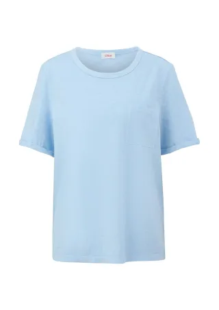 s.Oliver Red Label - Meliertes T-Shirt mit fixiertem Ärmel-Umschlag blau - Gr. - 34