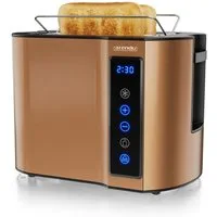 Arendo Toaster 2-Scheiben, Wärmeisoliertes Doppelwandgehäuse, Display Restzeitanzeige, 2 kurze Schlitze, für 2 Scheiben, 800 W, Kurzschlitz, Brötchenaufsatz, 7 Bräunungsgrade, Touchpanel
